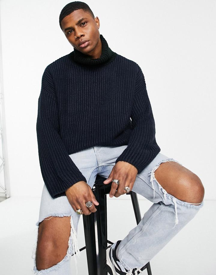 Asos Design Oversized Fisherman Rib Sweater In Color Block-multi