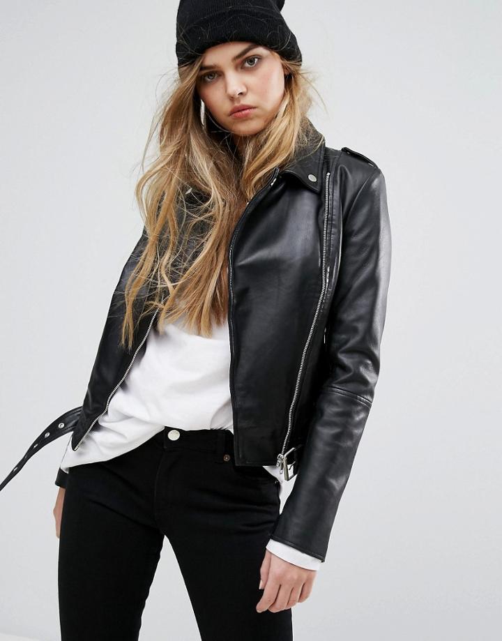 Muubaa Argal Leather Biker Jacket - Black