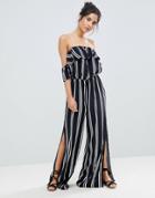 Surf Gypsy Stripe Off The Shoulder Beach Jumpsuit - Multi