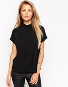 Asos Crepe Top With High Neck And Pleat - Cream $34.00