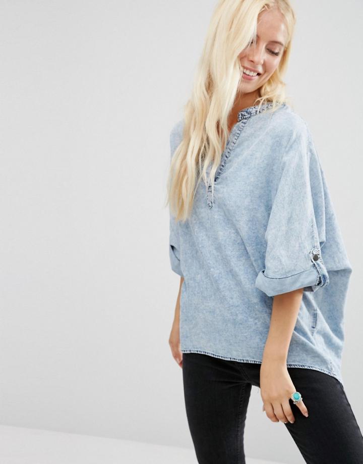 Noisy May Millie Boxy Denim Top - Blue