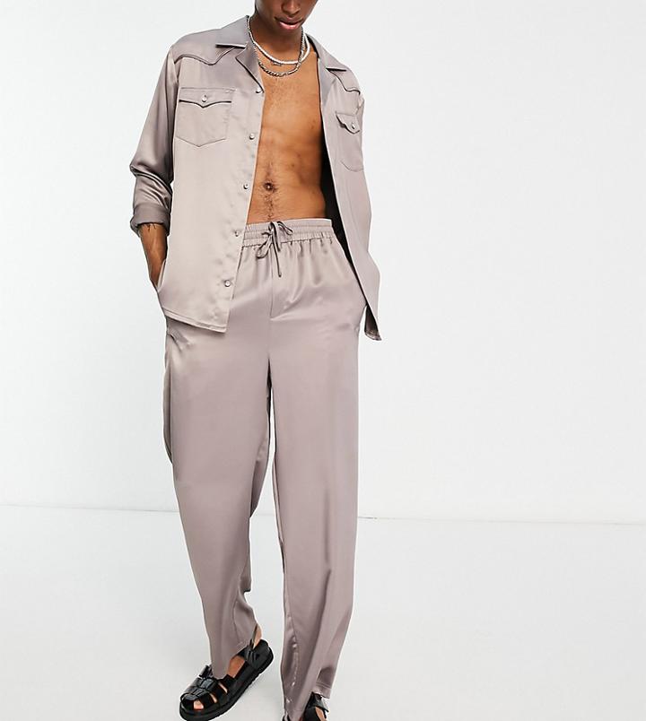 Reclaimed Vintage Inspired Satin Straight Leg Pants In Gray - Part Of A Set
