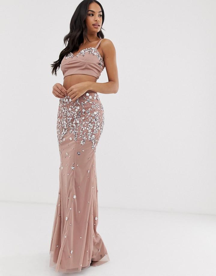 Dolly & Delicious Embellished Prom Maxi Skirt Two-piece In Champagne-pink