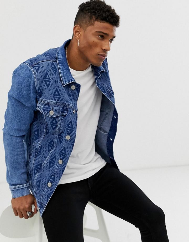 Jack & Jones Originals Printed Denim Jacket-blue