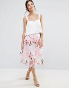 Amy Lynn A Line Midi Skirt With Floral Applique - Pink