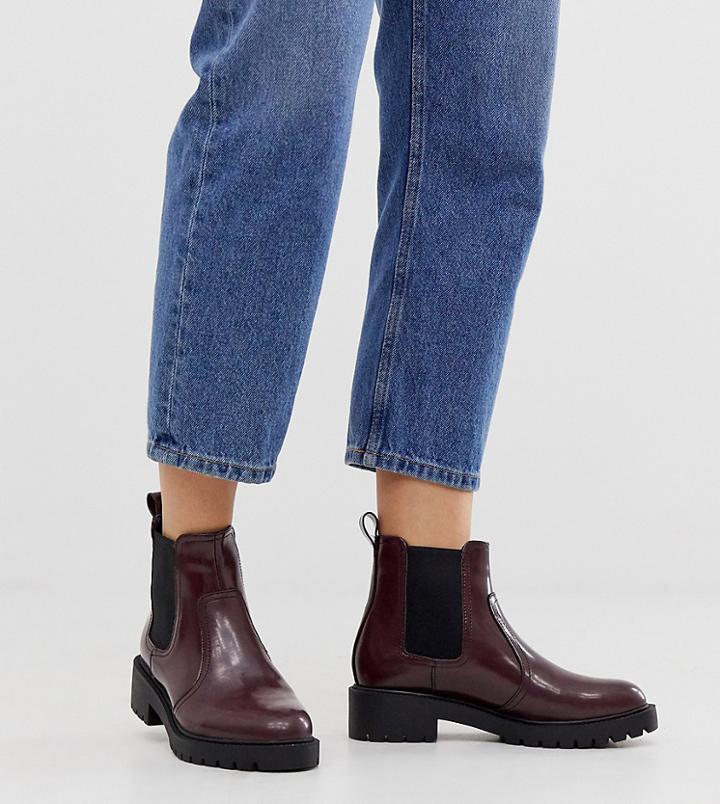 New Look Wide Fit Chunky Flat Chelsea Boots In Dark Red - Red