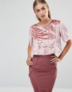 Missguided Pleated Velvet Crop Top - Pink