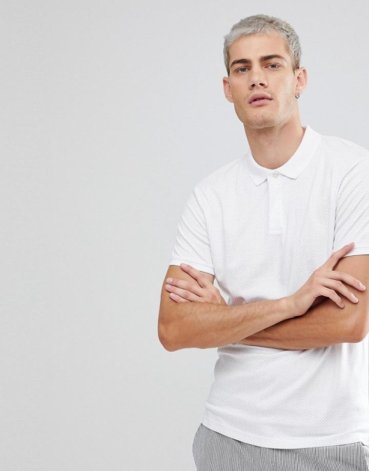 Selected Homme Polo In Polka Dot With Contrast Collar - White