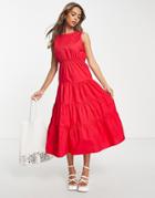 Urban Revivo Cut-out Back Midi Dress In Red