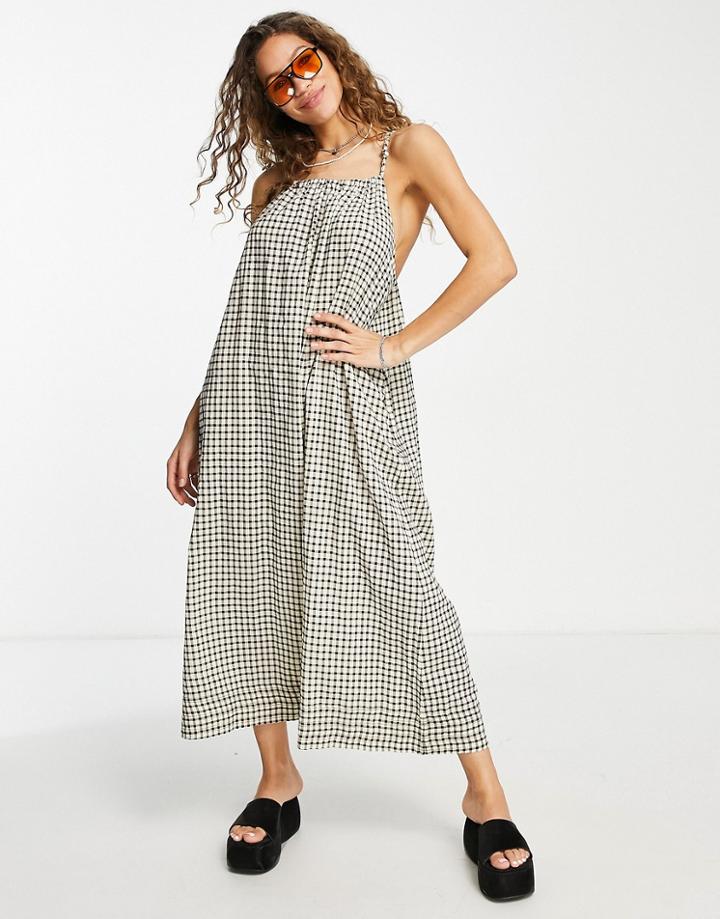 Emory Park Maxi Smock Dress In Natural Check-neutral