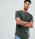 Siksilk Tall Muscle T-shirt In Khaki Stripe Exclusive To Asos - Green