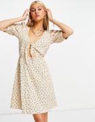 Only Mini Dress With Tie Front And Cut Out In Whimsy Floral-pink