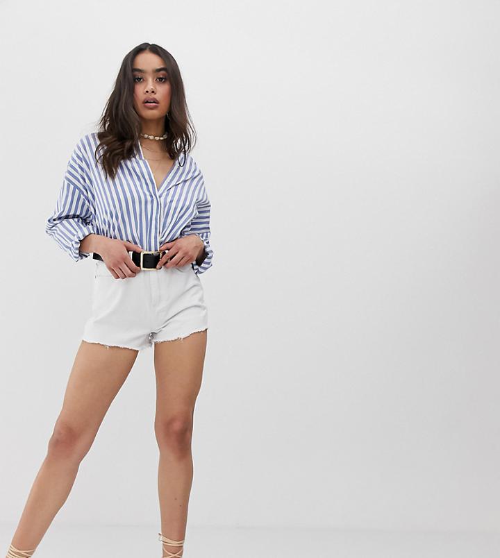 Prettylittlething High Waisted Shorts In White Denim - White