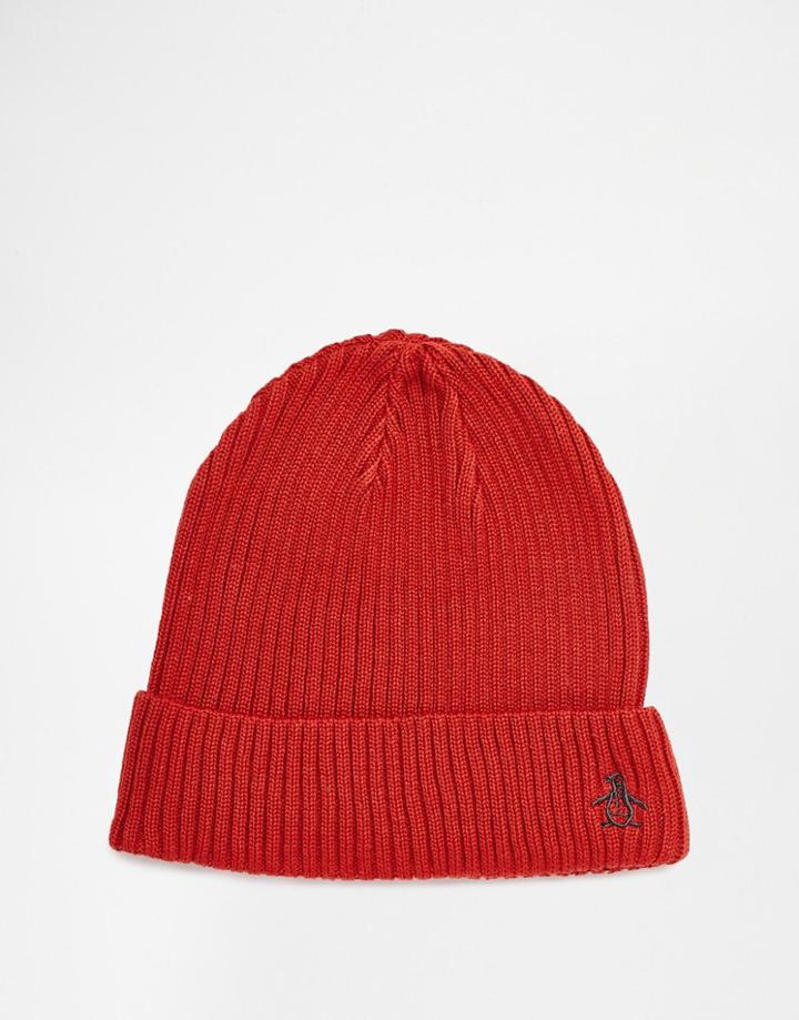 Original Penguin Rib Beanie Hat - Orange