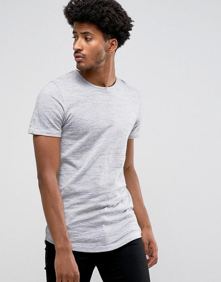 Jack & Jones Premium Longline Tee In Marl - Gray