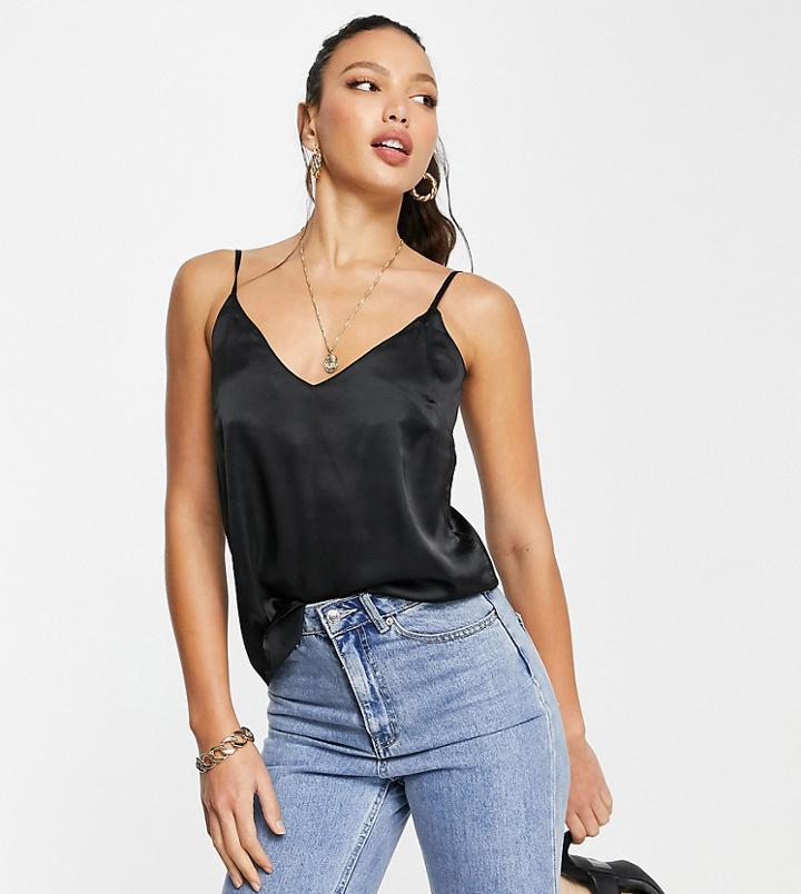 Asos Design Tall V-neck Satin Cami In Black