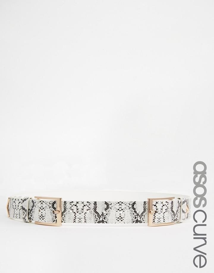 Asos Curve Snake Double Buckle Triangle Tipped Belt - White