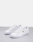 Lacoste Lerond Leather Sneakers In White And Gold