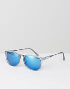 Pull & Bear Retro Sunglasses With Metallic Blue Lens - Blue