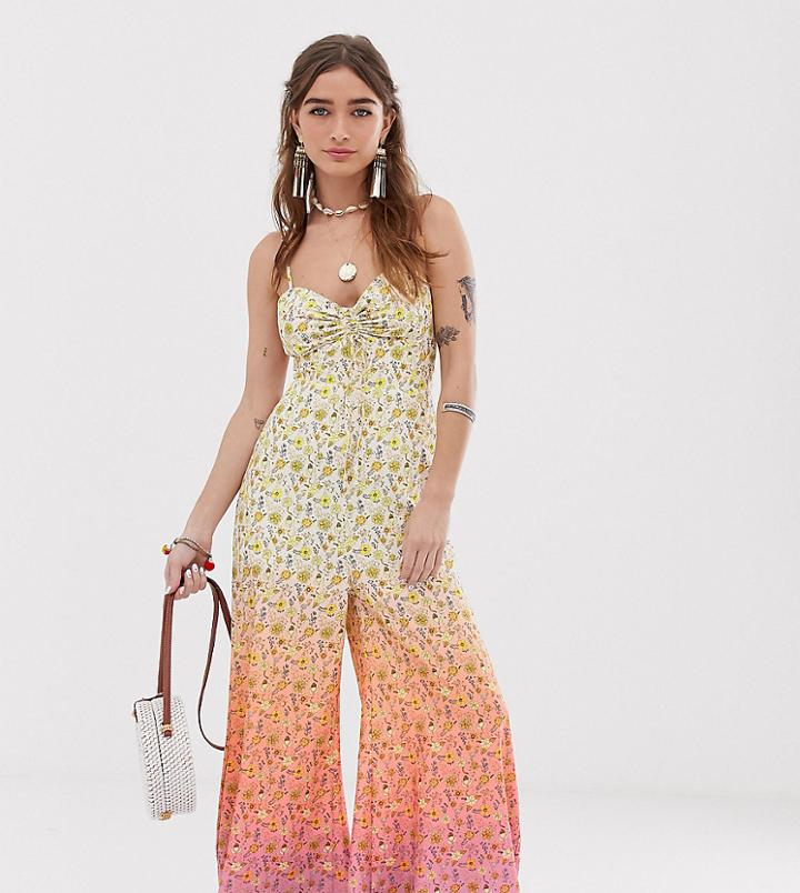 Sisters Of The Tribe Wide Leg Jumpsuit In Ombre Floral Print - Multi