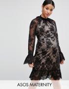 Asos Maternity High Neck Open Back Lace Mini Dress - Black