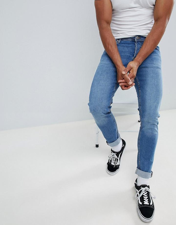 Jack & Jones Slim Taper Jeans In Light Blue Denim - Blue