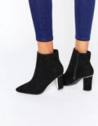 New Look Pointed Metal Detail Heeled Ankle Boots - Black
