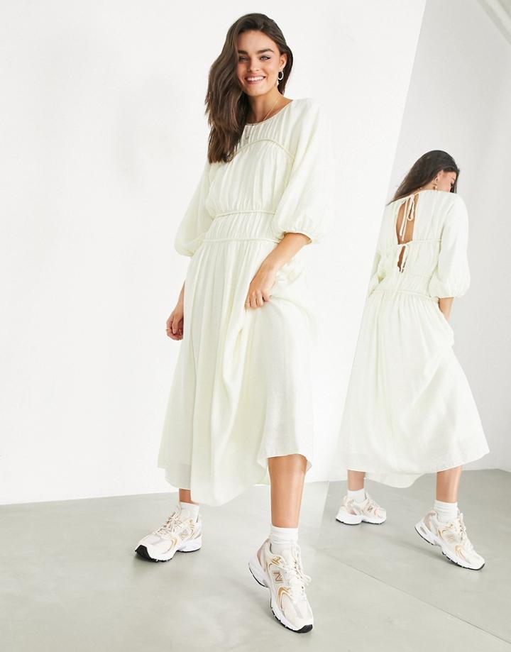 Asos Edition Smock Dress With Seam Details In Cream-white