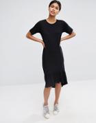 Asos Frill Hem Midi T-shirt Dress - Black