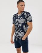 Burton Menswear Shirt With Large Floral Print In Navy - Navy