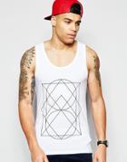 Asos Muscle Tank With Linear Print In White - White