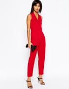 Asos Wrap Jumpsuit With Pocket Detail - Red