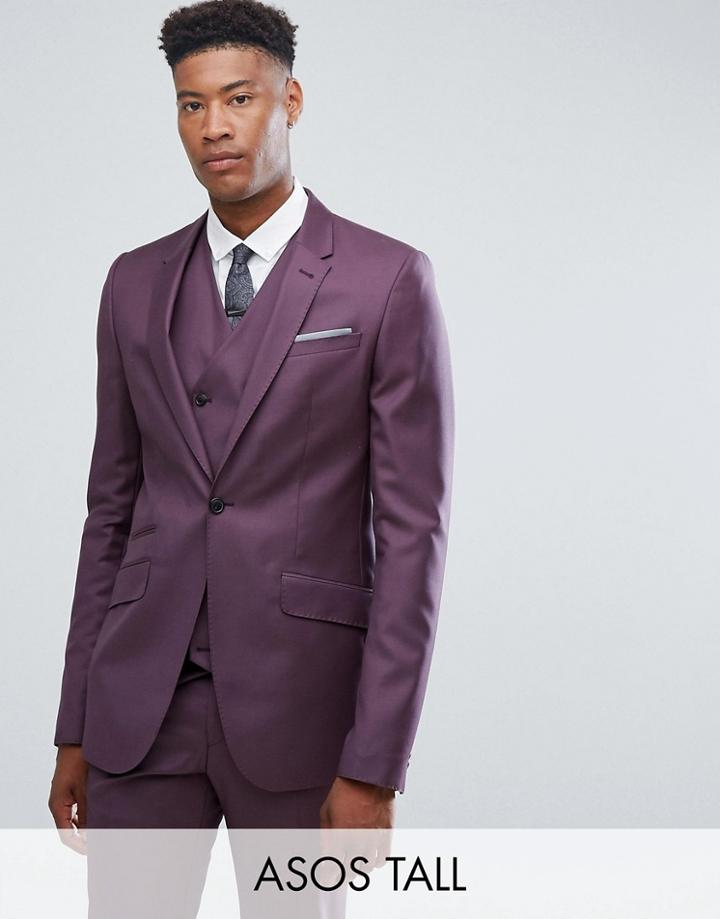 Asos Tall Skinny Suit Jacket In 100% Wool In Dusky Purple - Purple