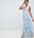Missguided Petite Lace Tiered Maxi Dress - Blue