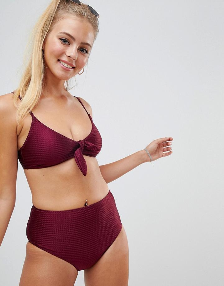 Missguided Knot Front Bikini Top - Red