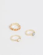 Asos Design Pack Of 3 Rings With Mixed Faux Stone Design In Gold - Gold