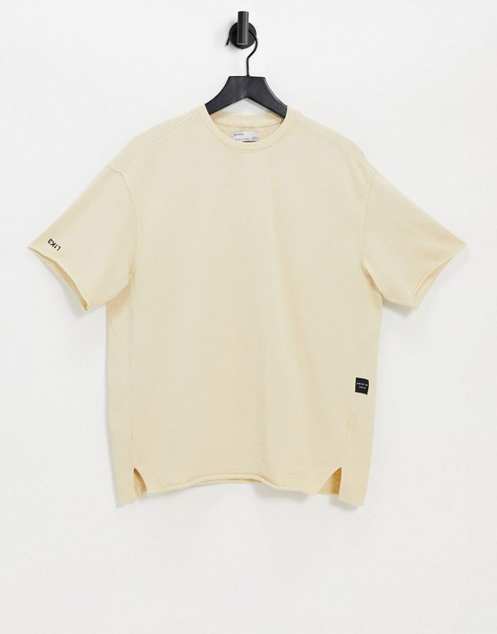 Bershka Washed T-shirt With Raw Edge In Beige - Part Of A Set-neutral