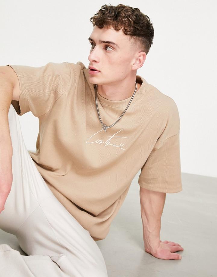 The Couture Club Logo Ribbed T-shirt In Beige - Part Of A Set-white
