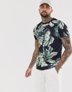 Asos Design T-shirt With All Over Floral Print-black