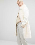 Lost Ink Smart Coat With Faux Fur Panel Detail - Cream