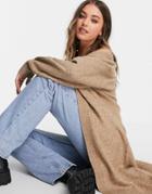 Asos Design Fluffy Maxi Cardi With Volume Sleeve In Camel-neutral