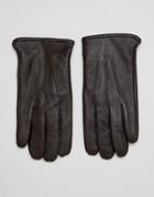 Asos Design Leather Touchscreen Gloves In Brown