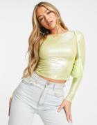 Asos Design Holographic Long Sleeve Top In Gold