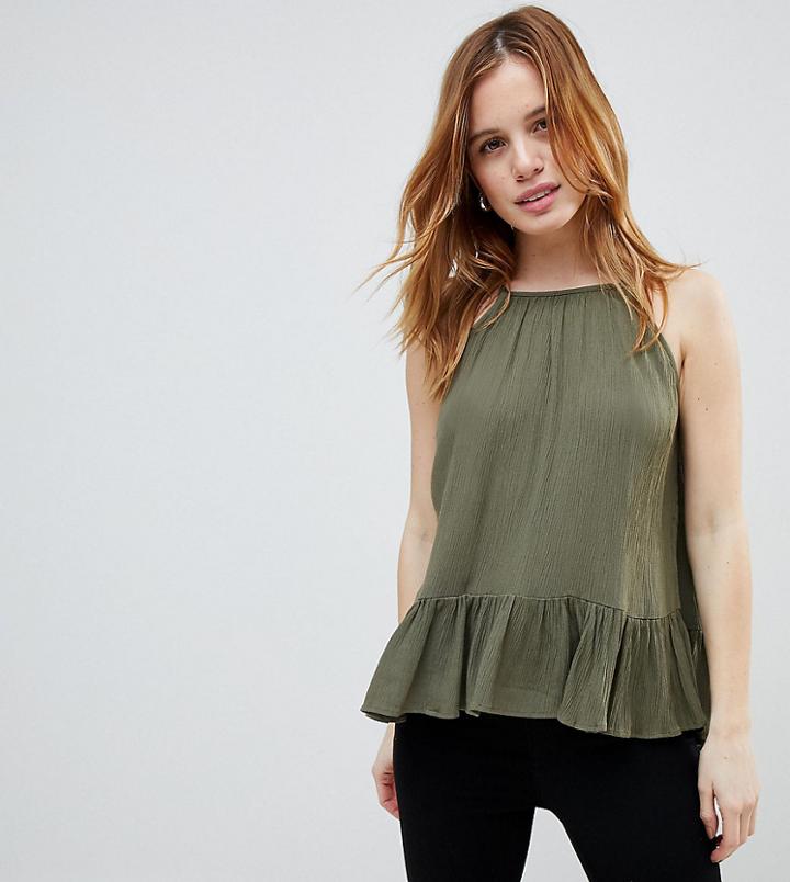 Asos Design Petite Crinkle Trapeze Top - Green
