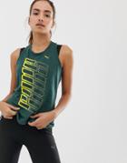 Puma Training Twist It Logo Tank In Green And Yellow - Green