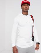 Asos Design Longline Muscle Fit Hoodie With Curved Hem In White