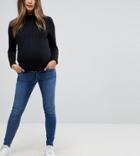 Asos Maternity Petite Ridley Skinny Jeans In Roy Wash With Over The Bump Waistband - Blue