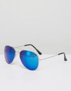 7x Aviator Sunglasses With Blue Lenses - Silver