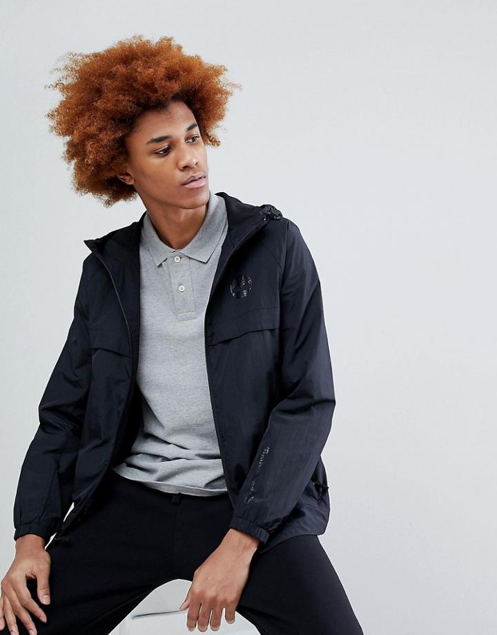 Timberland Lightweight Hooded Shell Jacket Hood Logo In Black - Black