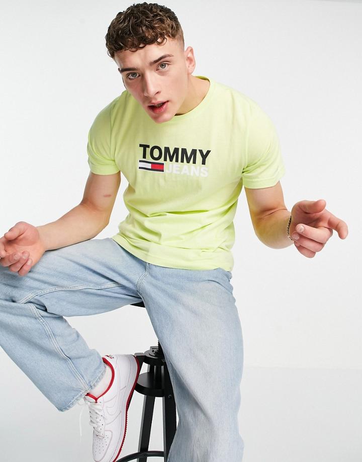 Tommy Jeans Corp Logo T-shirt In Faded Lime Green